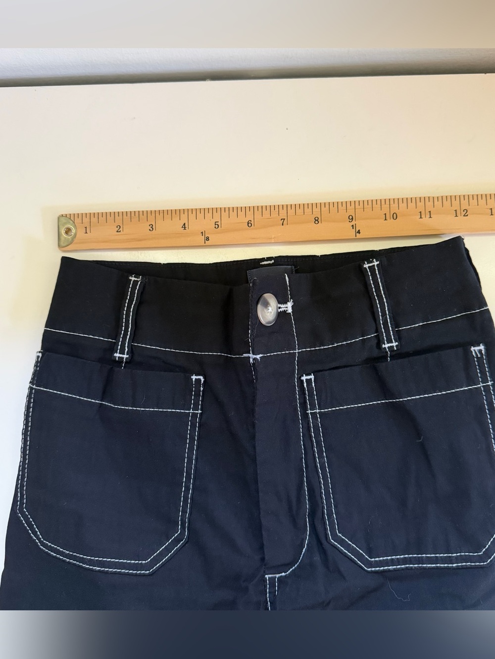 Maeve Colette Pants Crop Wide Leg Contrast Stitch Black High Rise Size 26 - Picture 6 of 10